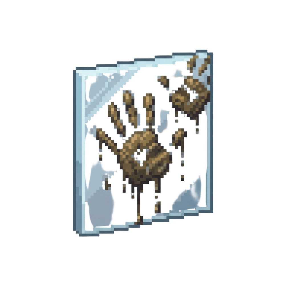 Wet Muddy Handprints Dripping Down the Transparent Glass