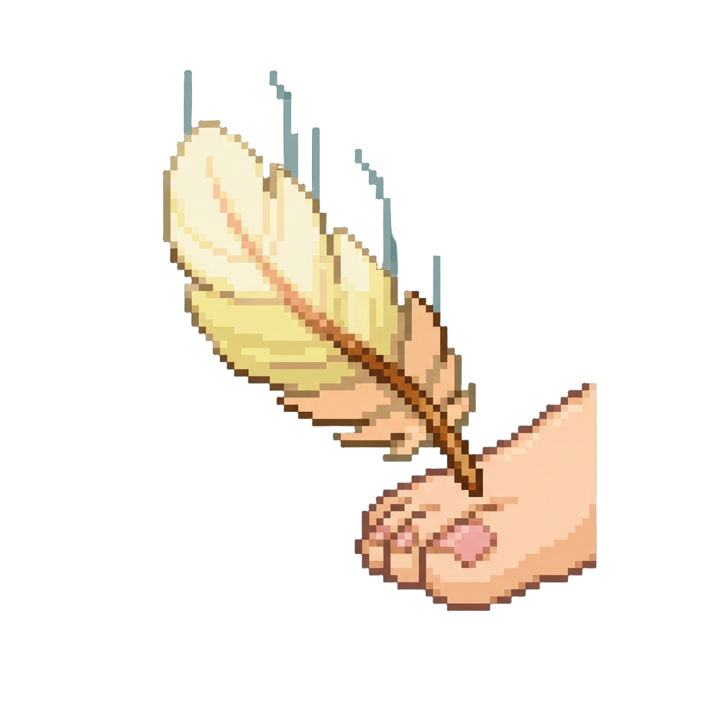 A Cartoon Giant Feather Dropping Down to Tickle @image1's Foot