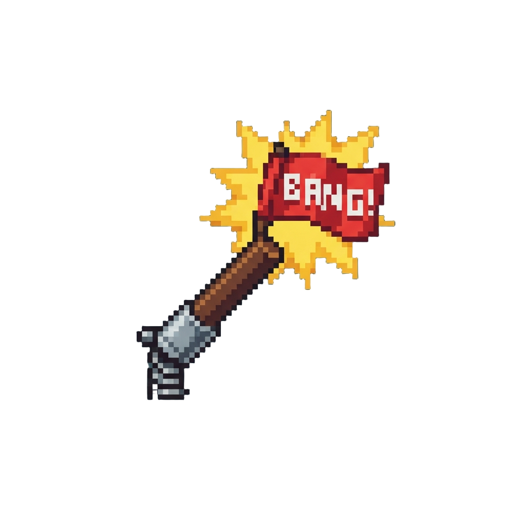 A Sudden Loud Cartoon Pop Flag Sprouting Out Saying 'bang!'