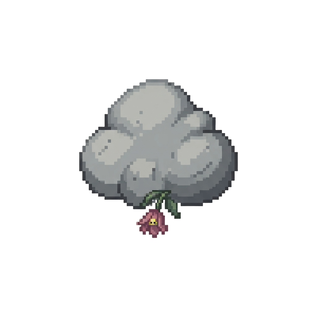 A Quiet Dusty Puff of Grey Smoke Dropping a Single Tiny Sad Flower