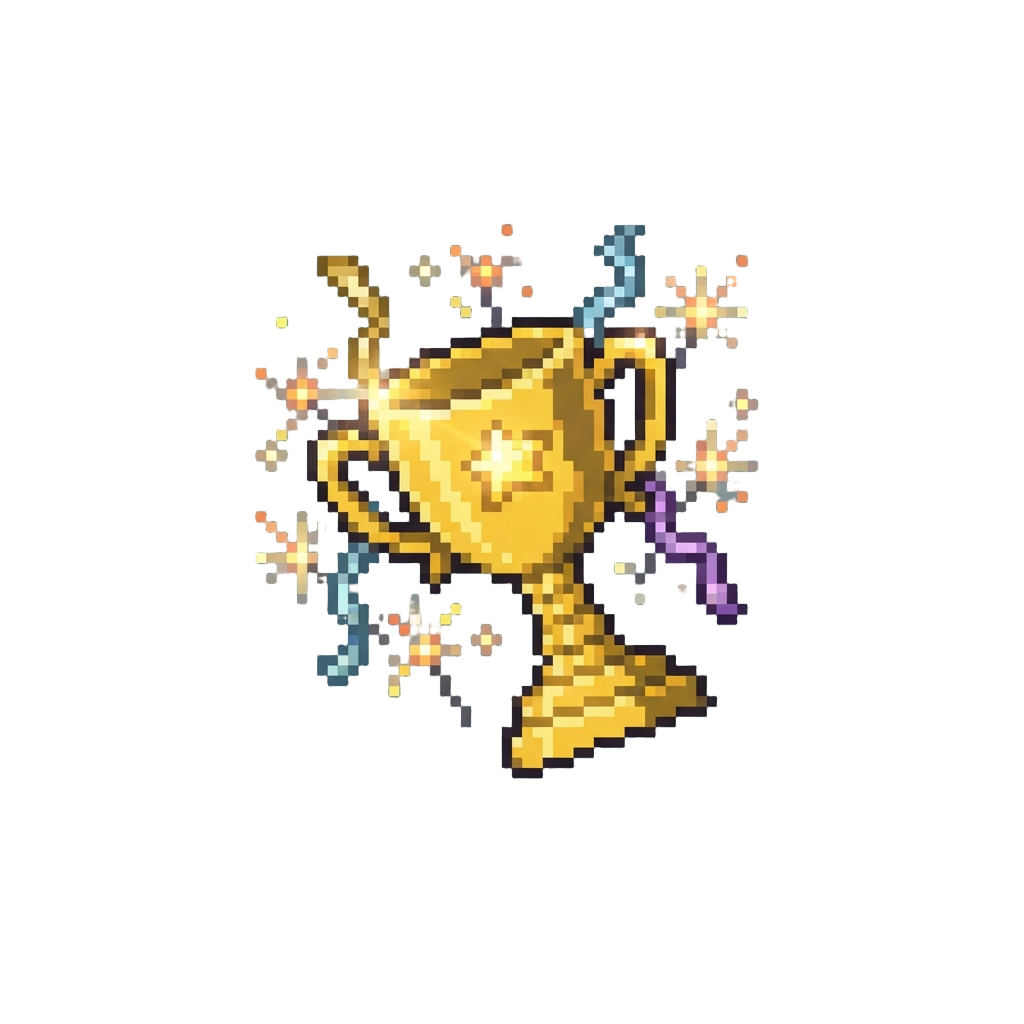 A Golden Trophy Raining Down Amidst Sparklers and Metallic Ribbons