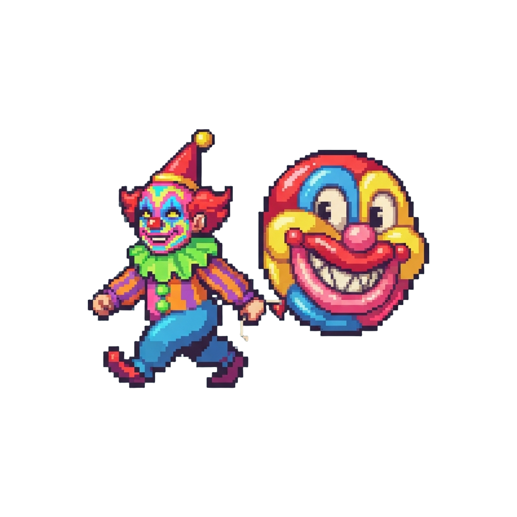 A Neon-painted Clown Pulling a Giant Balloon Mouth Face