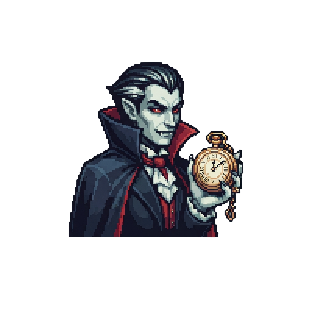 A Elegant Midnight Vampire Holding a Antique Pocket Watch