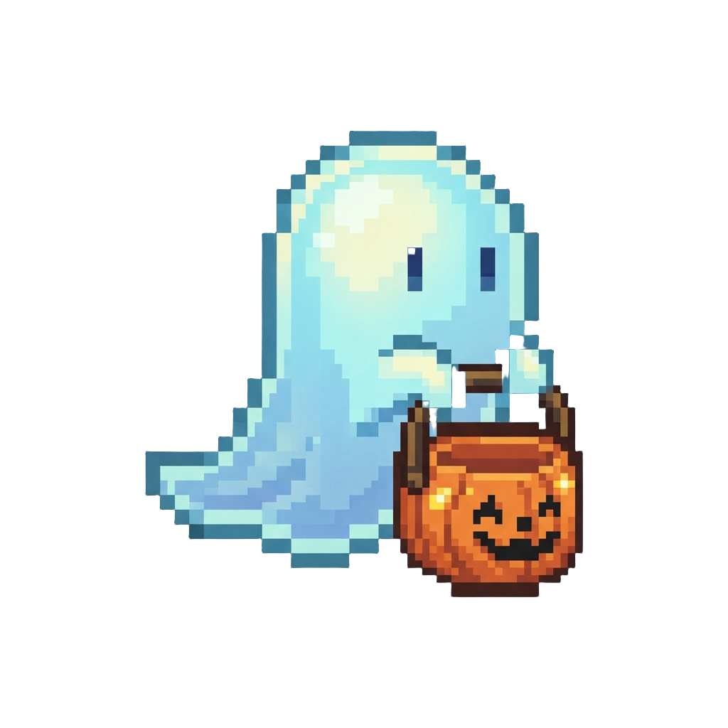 A Glowing Translucent Ghost Carrying a Vintage Trick-or-treat Pail