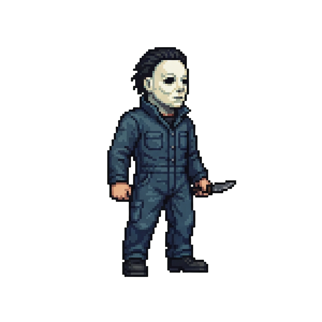 A Boiler-suit Figure in a Iconic White Mask Like Michael Myers