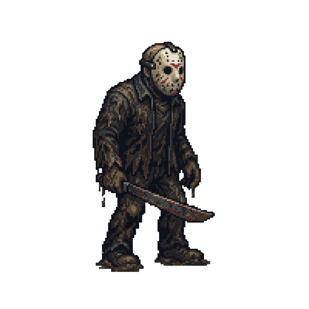 A Tall Hockey-masked Killer Figure Dripping with Mud Like Jason