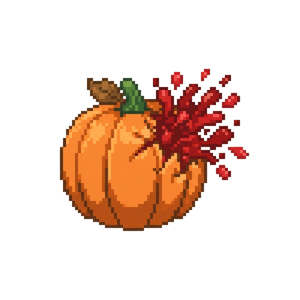 A Giant Trick Pumpkin Bursting Into a Cloud of Ketchup Droplets