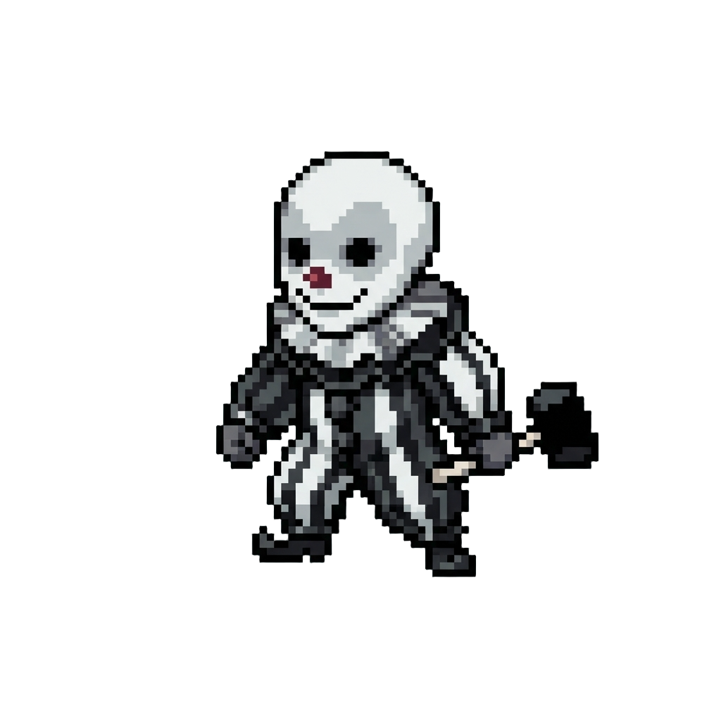 A Silent Pale Black-and-white Killer Clown Figure Like Art