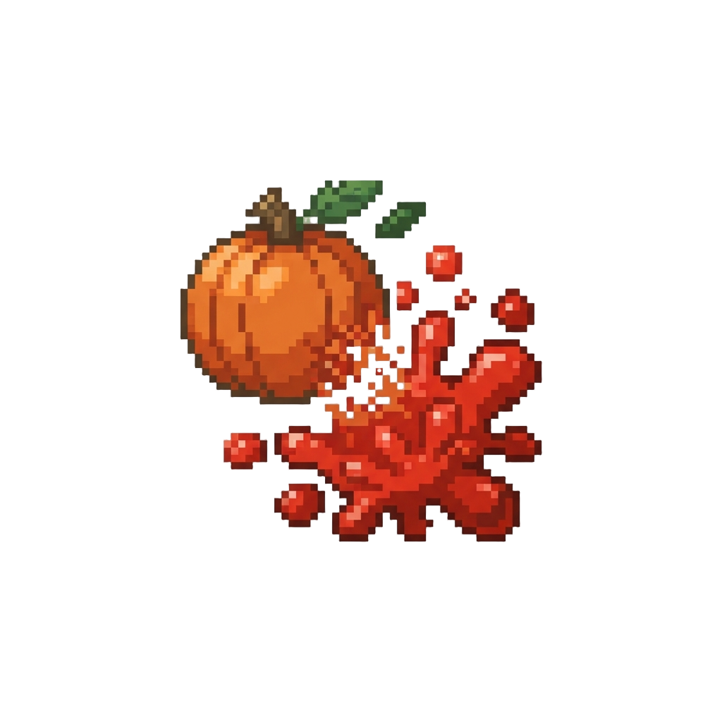 A Flying Pumpkin Orb Popping Into a Harmless Ketchup Blast