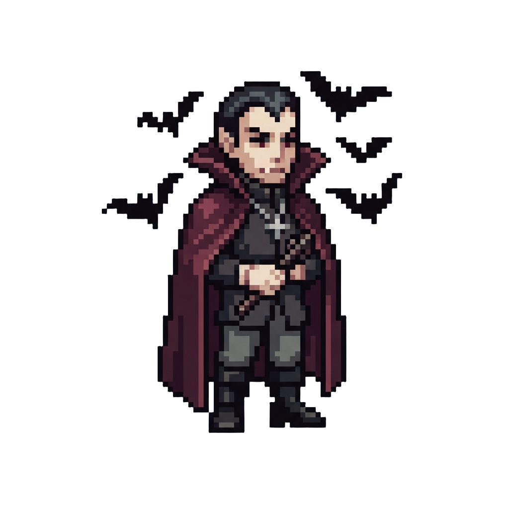 A Pale Vampire Noble Surrounded by Fluttering Dark Bats