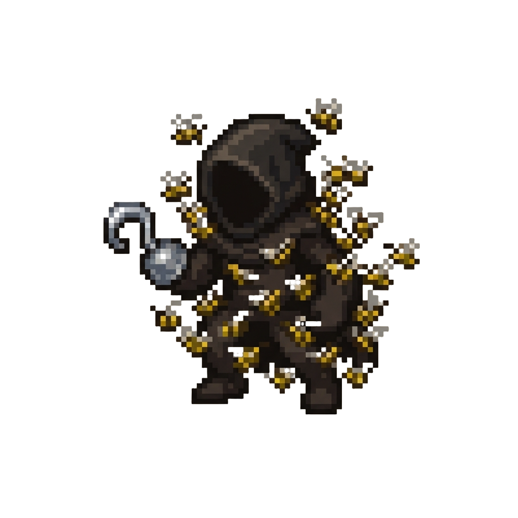 A Hook-handed Shadowy Figure Enveloped in Bees Like Candyman