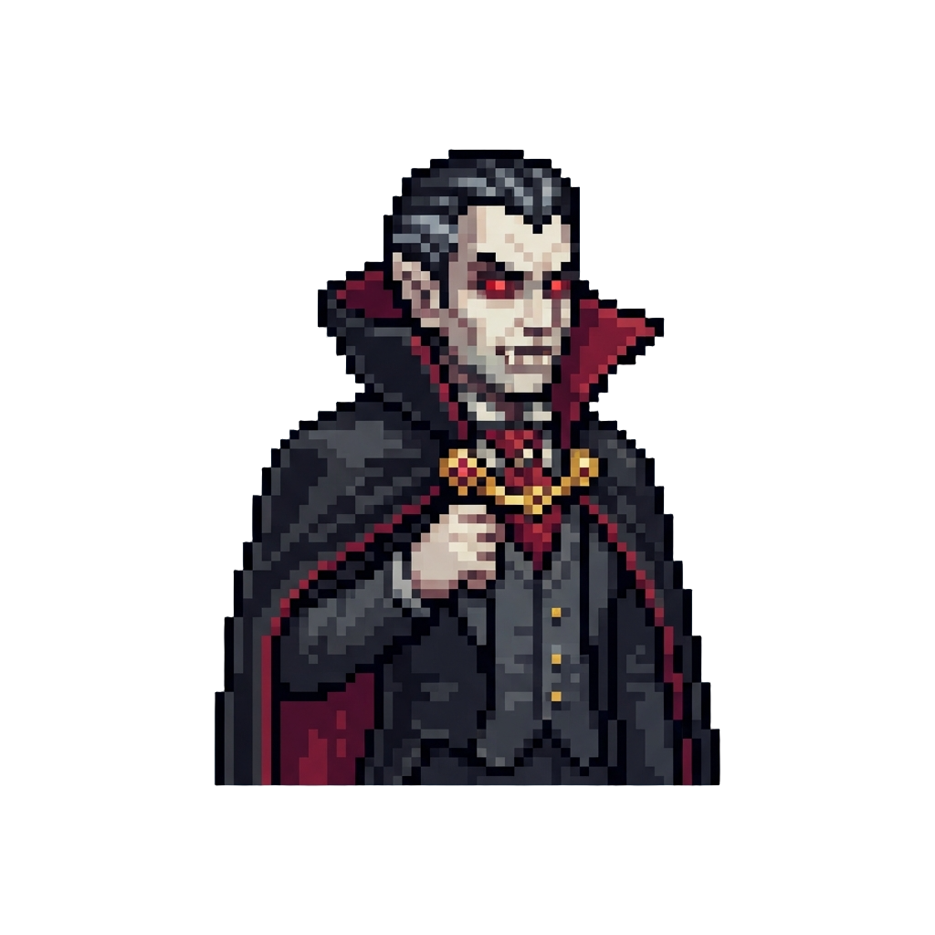 A Gothic Vampire Lord with Glowing Red Eyes and Sharp Fangs