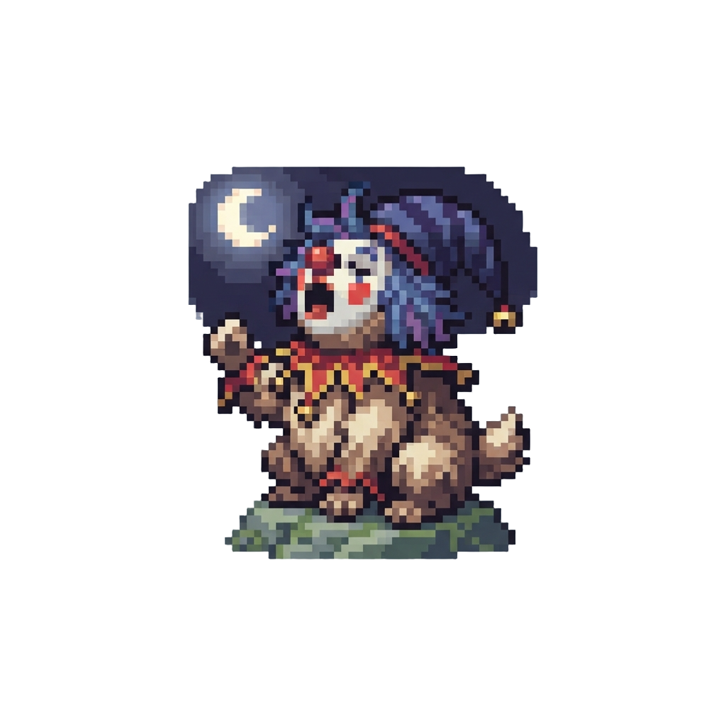 A Fur-covered Clown Beast Howling at the Pale Moon