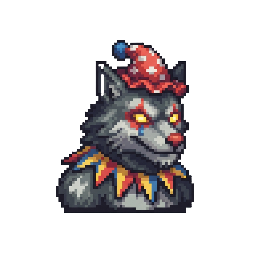 A Glowing-eyed Wolfman Clown Lurking in the Street Center