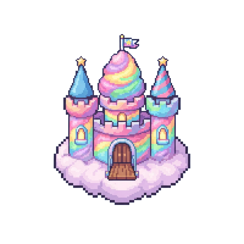 A Floating Castle Made of Rainbow Cotton Candy
