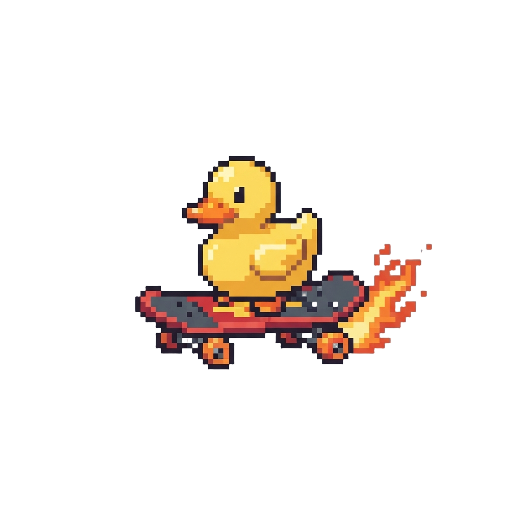 A Tiny Rubber Duck Riding a Roaring Skateboard