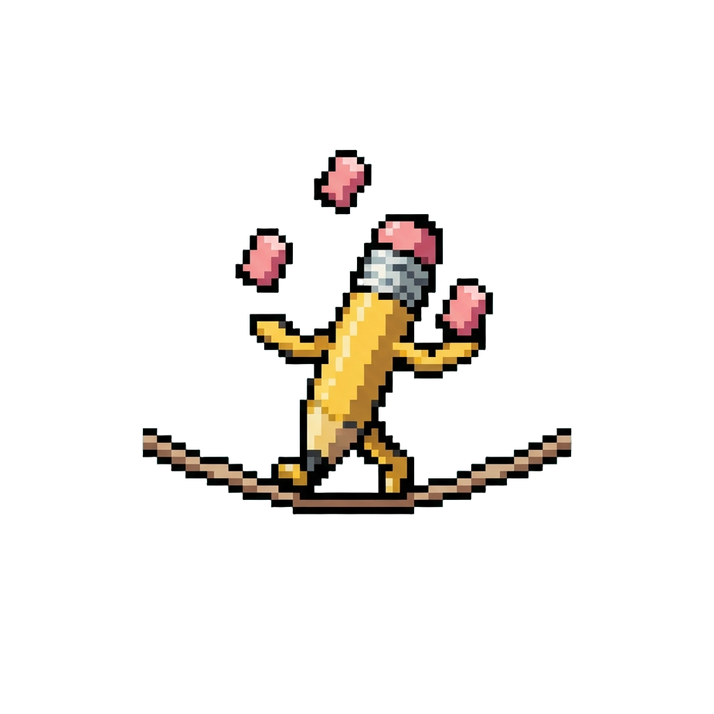 A Pencil Walking on a Tightrope While Juggling Erasers