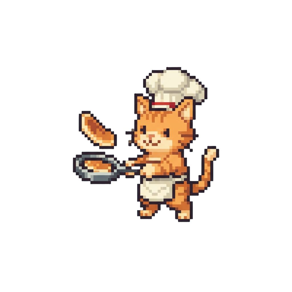 A Cat Wearing a Chef Hat Flipping Pancakes Infinitely
