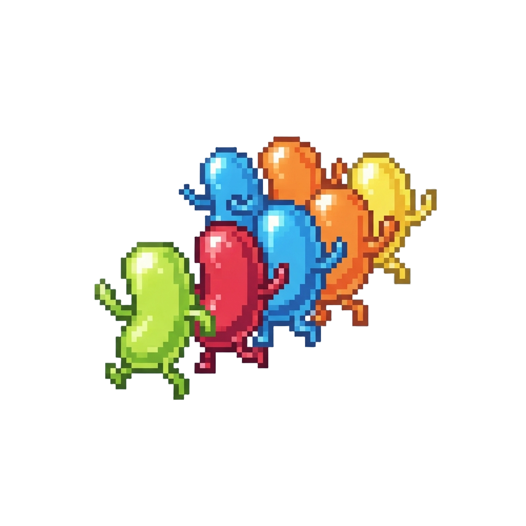 A Playful Parade of Dancing Glowing Jellybeans