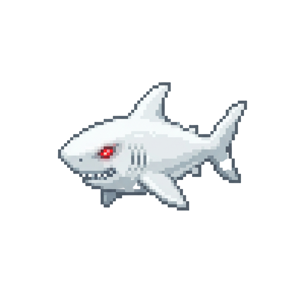 A Pure Snow-white Albino Shark with Piercing Red Glowing Eyes