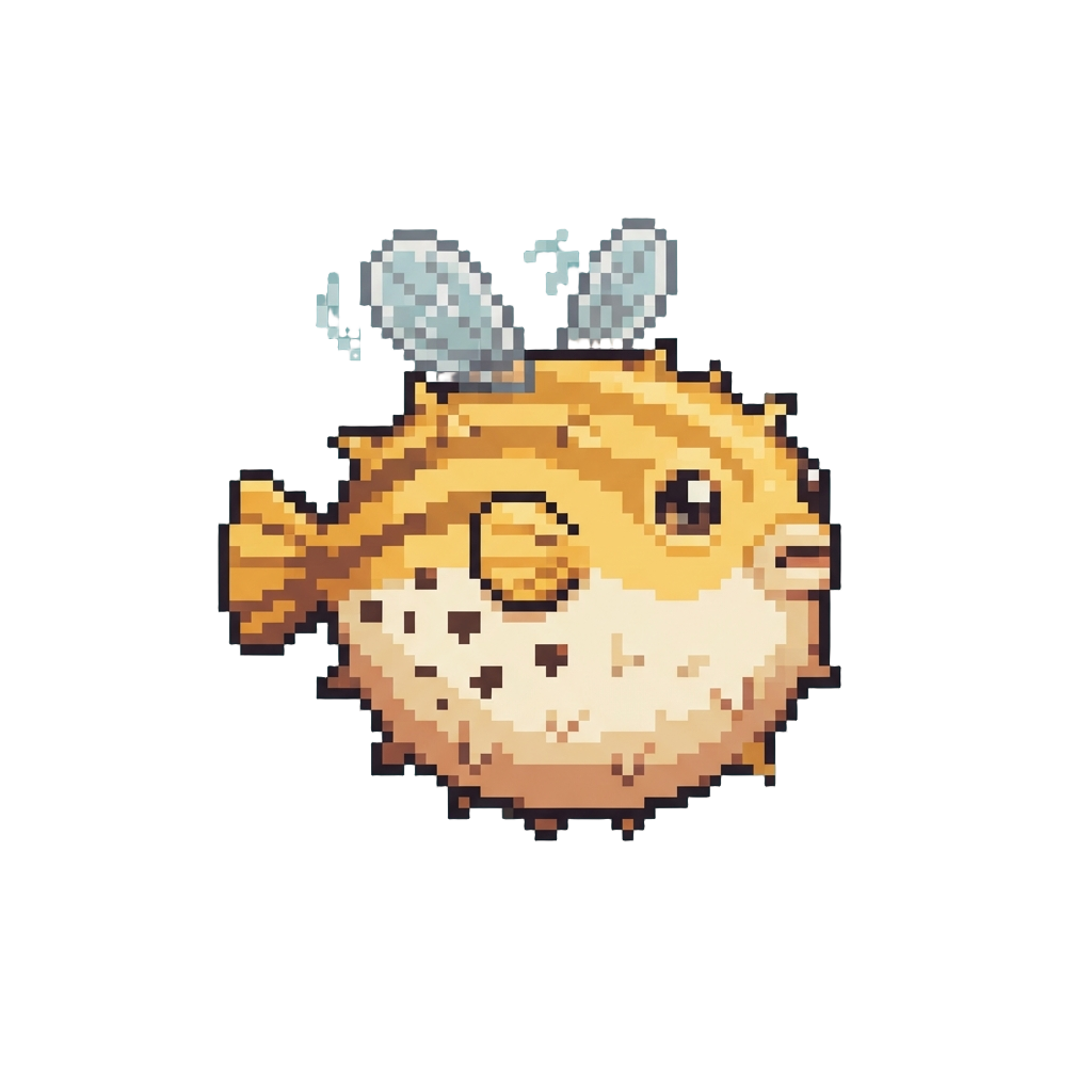 A Chubby Pufferfish Fluttering Tiny Bee Wings