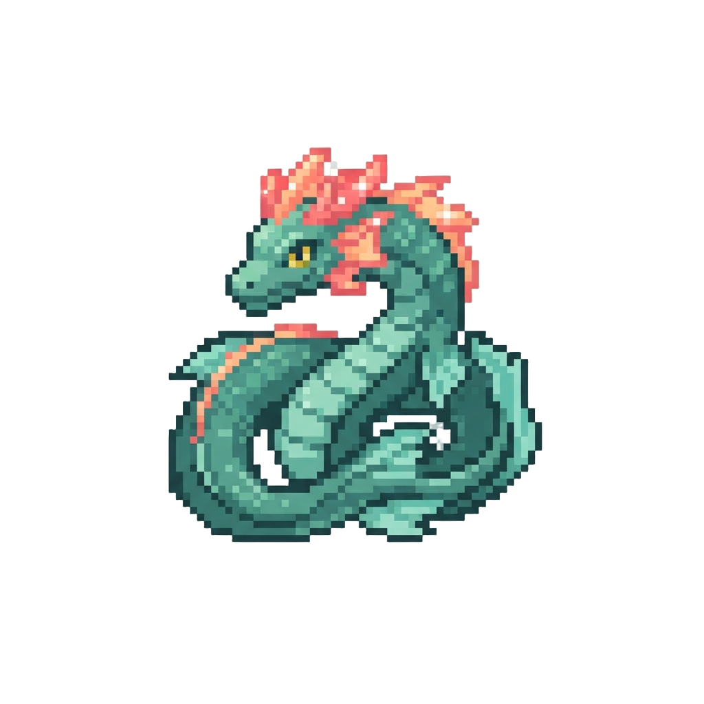A Jade Serpentine Sea Dragon with Sparkling Coral Crests