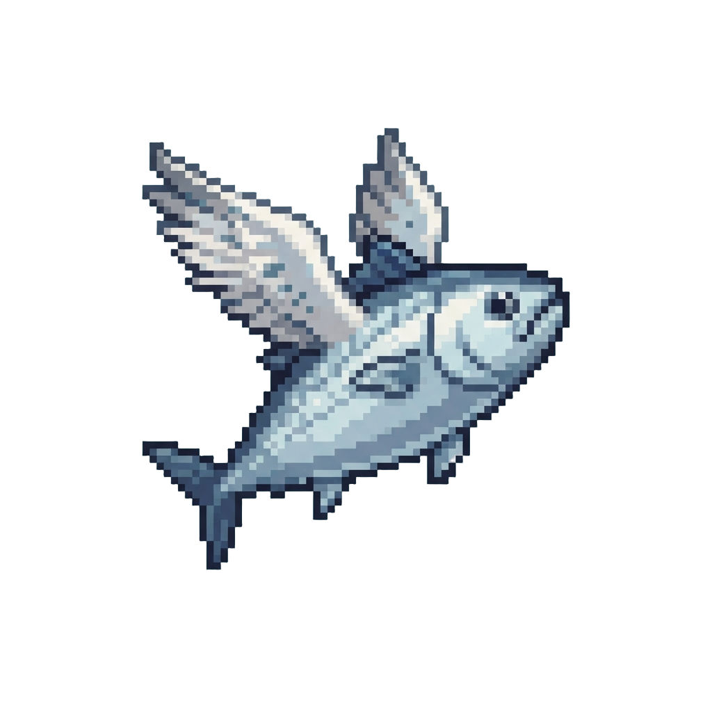 A Shiny Silver Tuna Gliding on Feathered Seagull Wings
