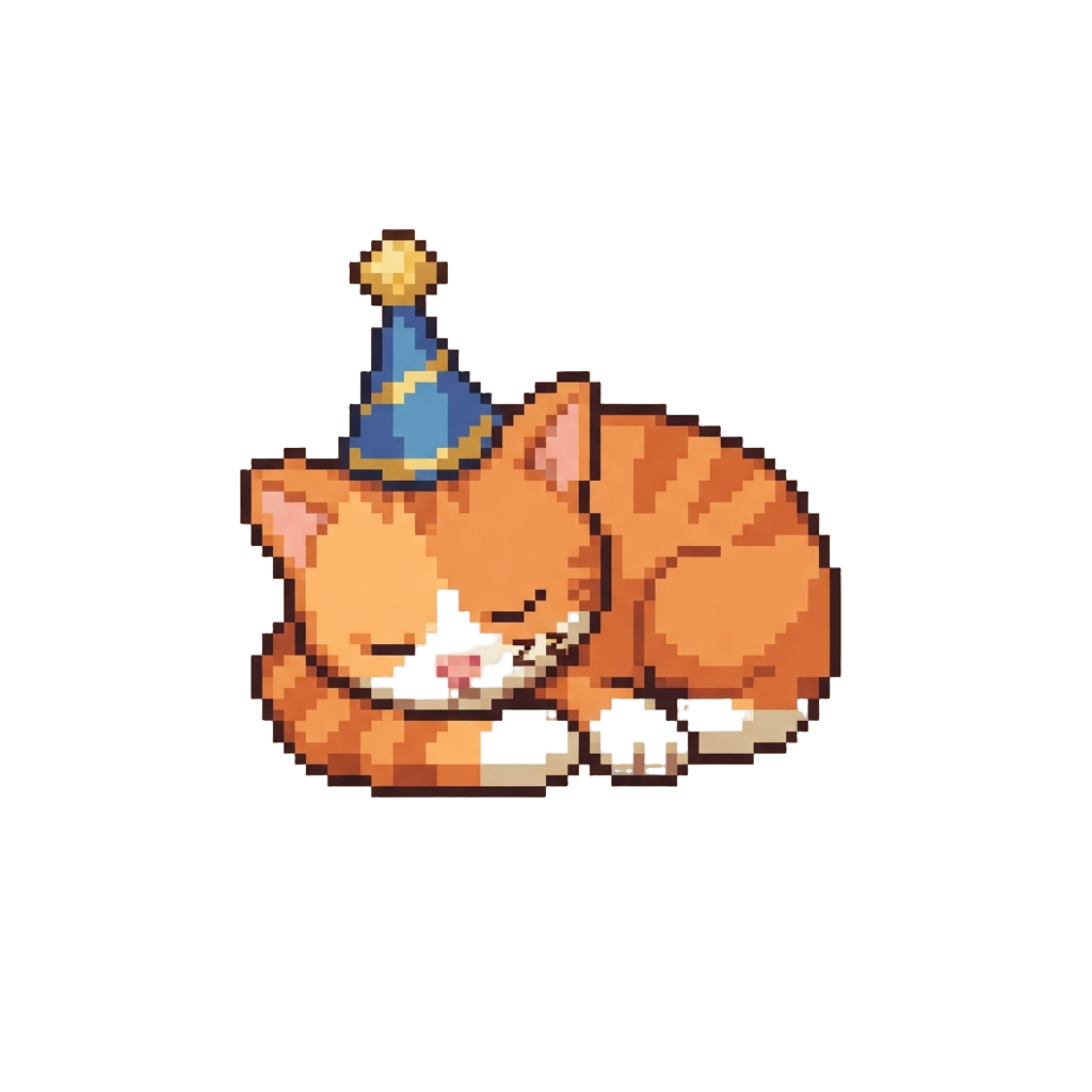A Cute Sleeping Kitten with a Party Hat
