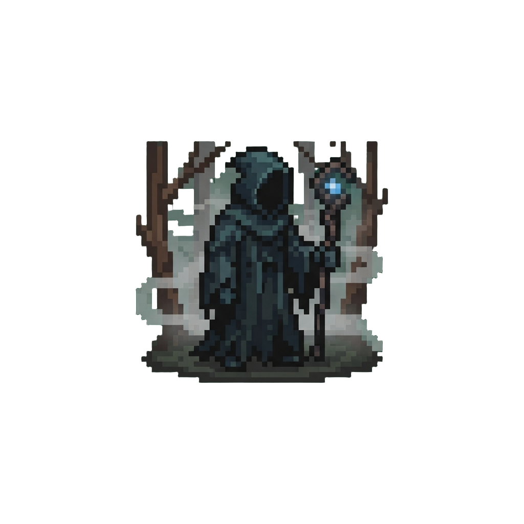 A Shadowy Figure Standing in Foggy Woods