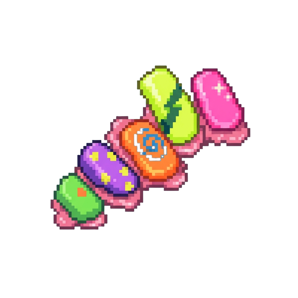 Wildly Mismatched Neon Press-on Nails Stuck on Crooked
