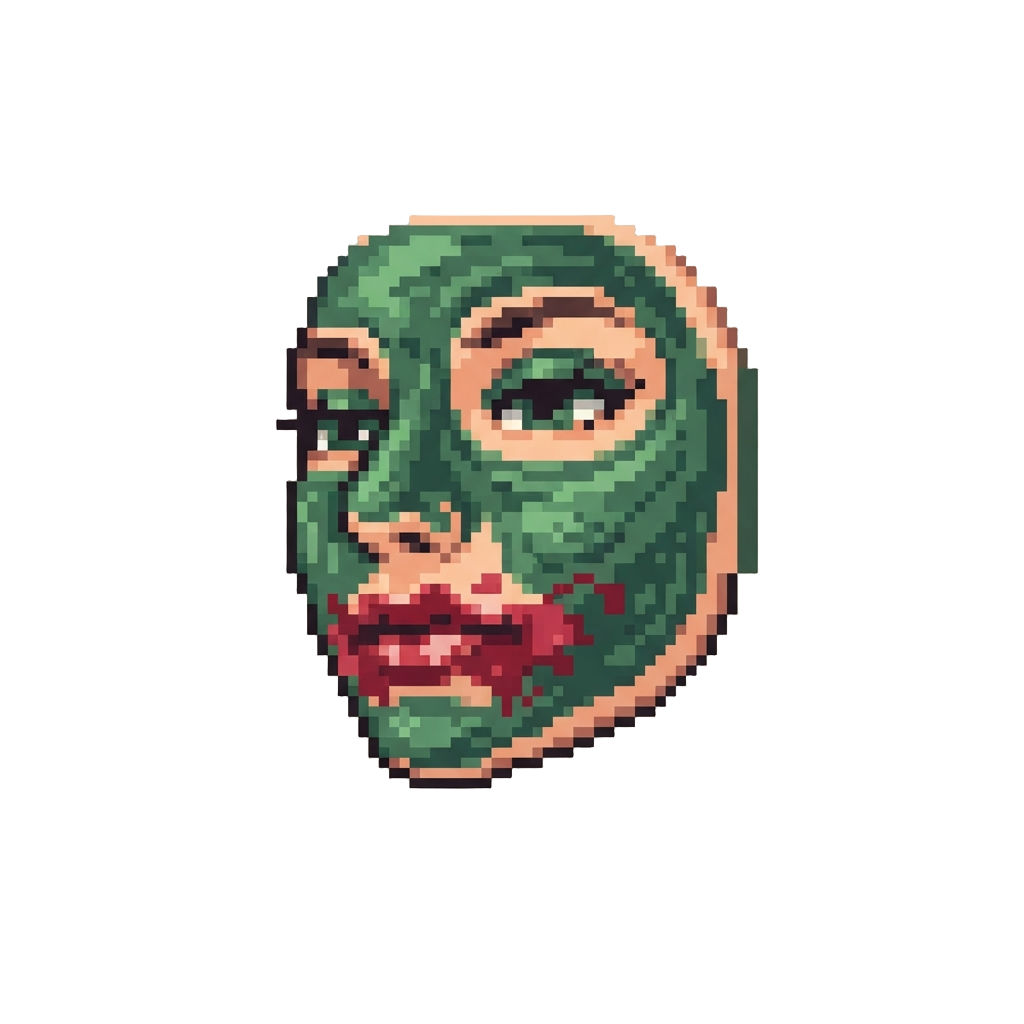 Exaggerated Smeared Green Face-mask Streaks and Uneven Lipstick
