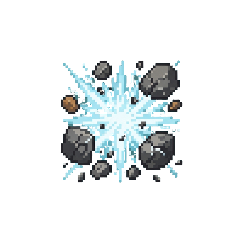 A Sharp Shockwave Burst Shattering All Surrounding Boulders