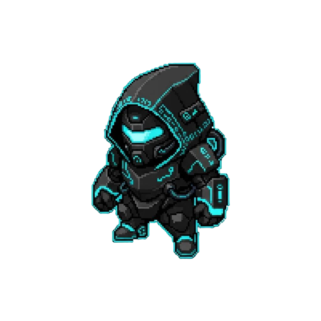 Hacker Form with Pitch Black Body and Cyan Digital Code Aura