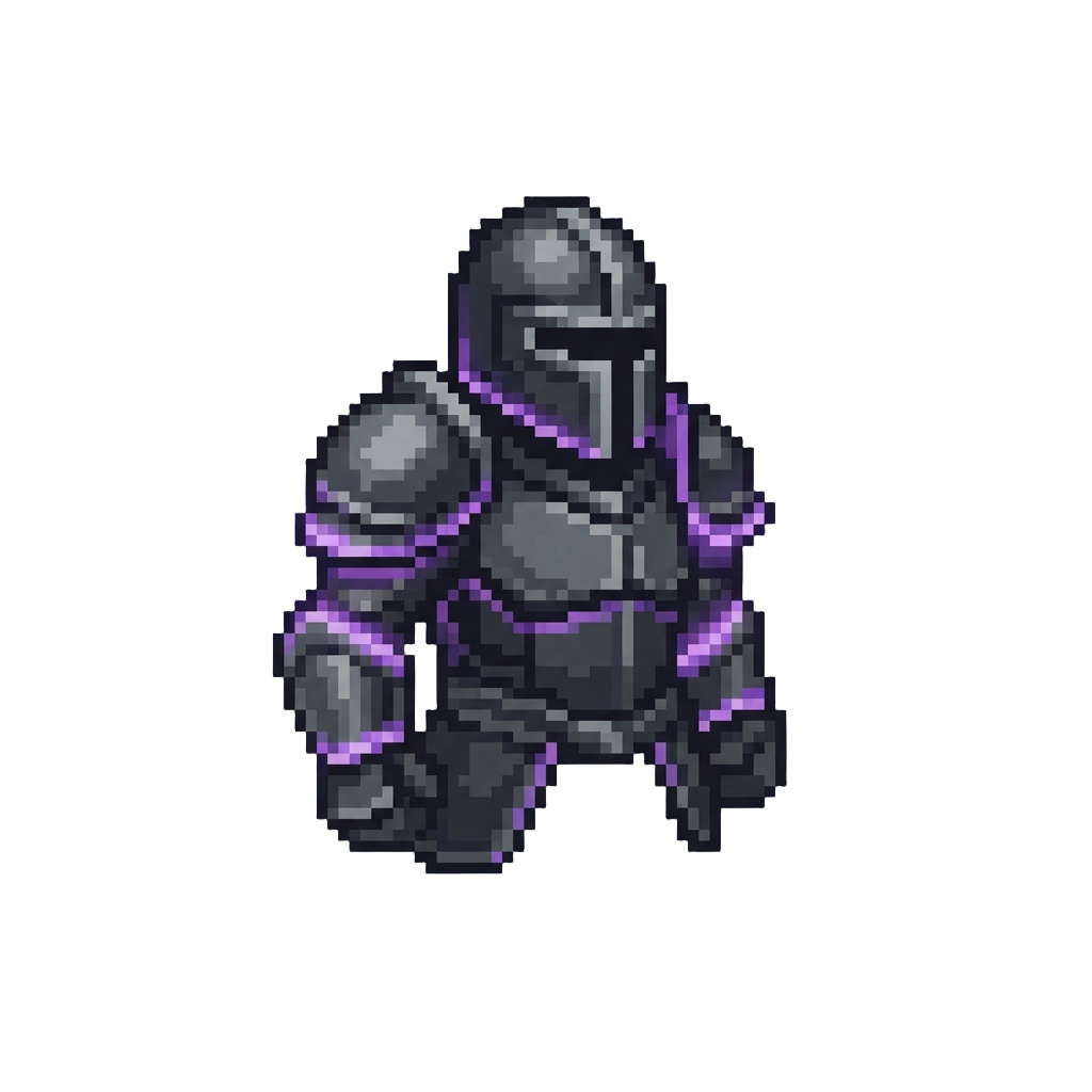 A Stealth-black Iron Armor with Purple Plasma Aura