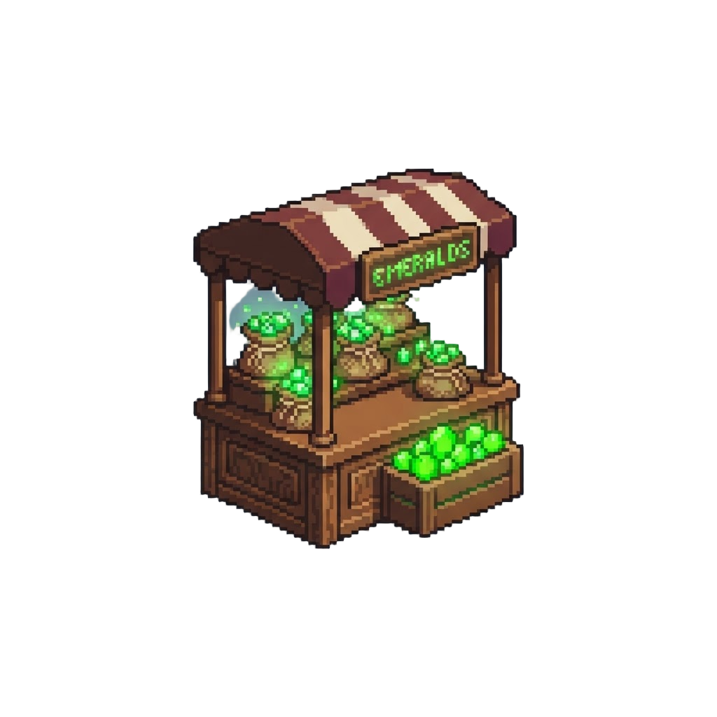 A Magical Bazaar Stall Selling Infinite Bags of Glowing Emeralds