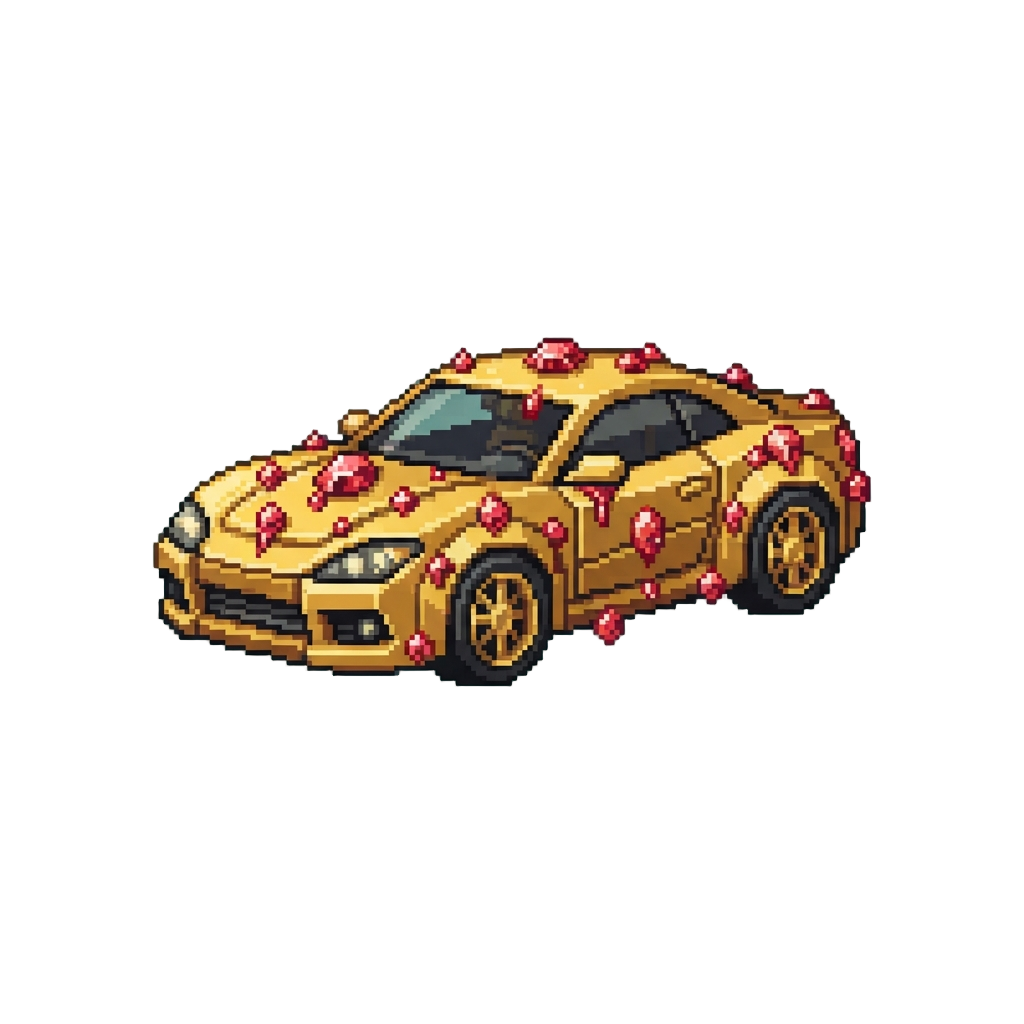 A Golden Armored Sports Car Dripping with Polished Rubies