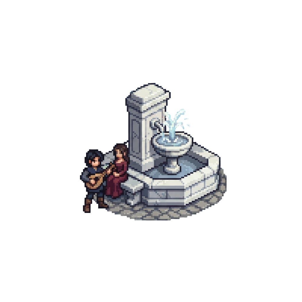 A Moonlight Serenade Beside a Softly Splashing Marble Fountain