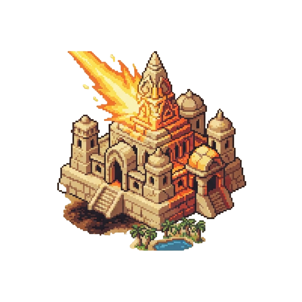 A Solar Flare Scorching a Mystical Desert Temple