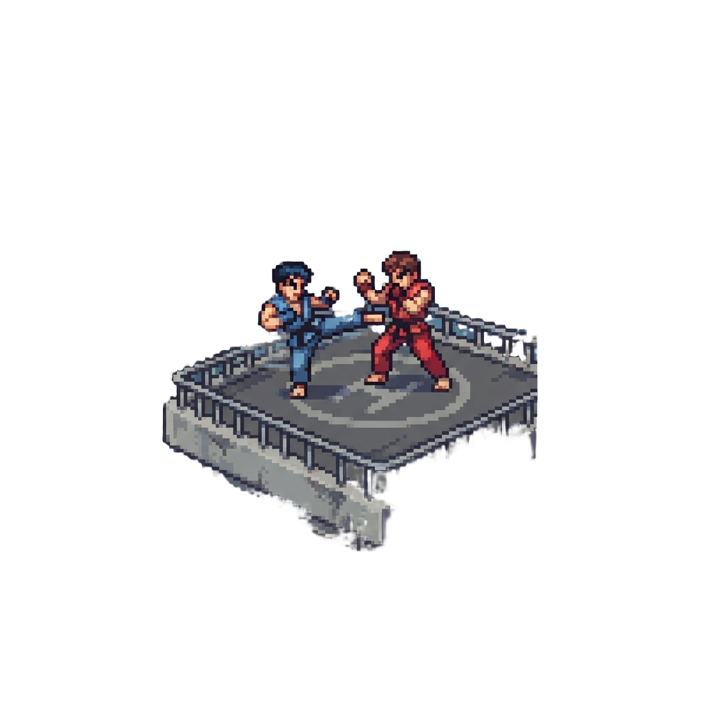 A Fierce Sparring Match on the Roof of a Towering Skyscraper