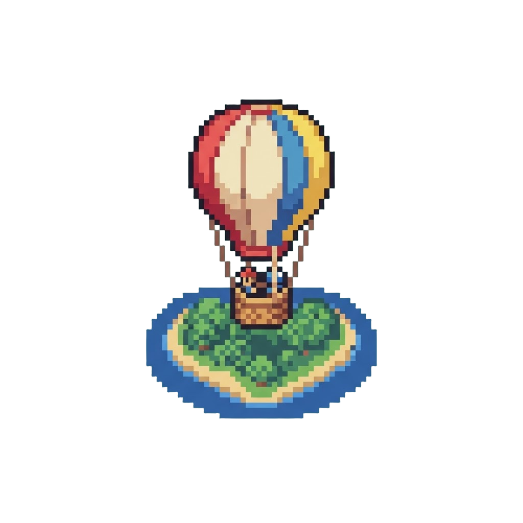 A Cozy Hot Air Balloon Ride Soaring Over a Heart-shaped Island