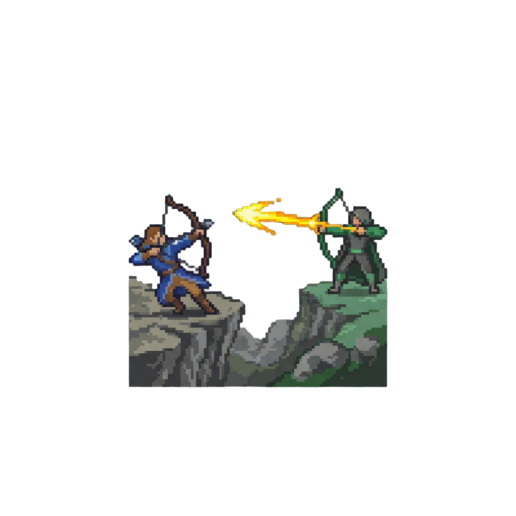 An Intense Archery Duel Dodging Glowing Energy Arrows Across a Valley