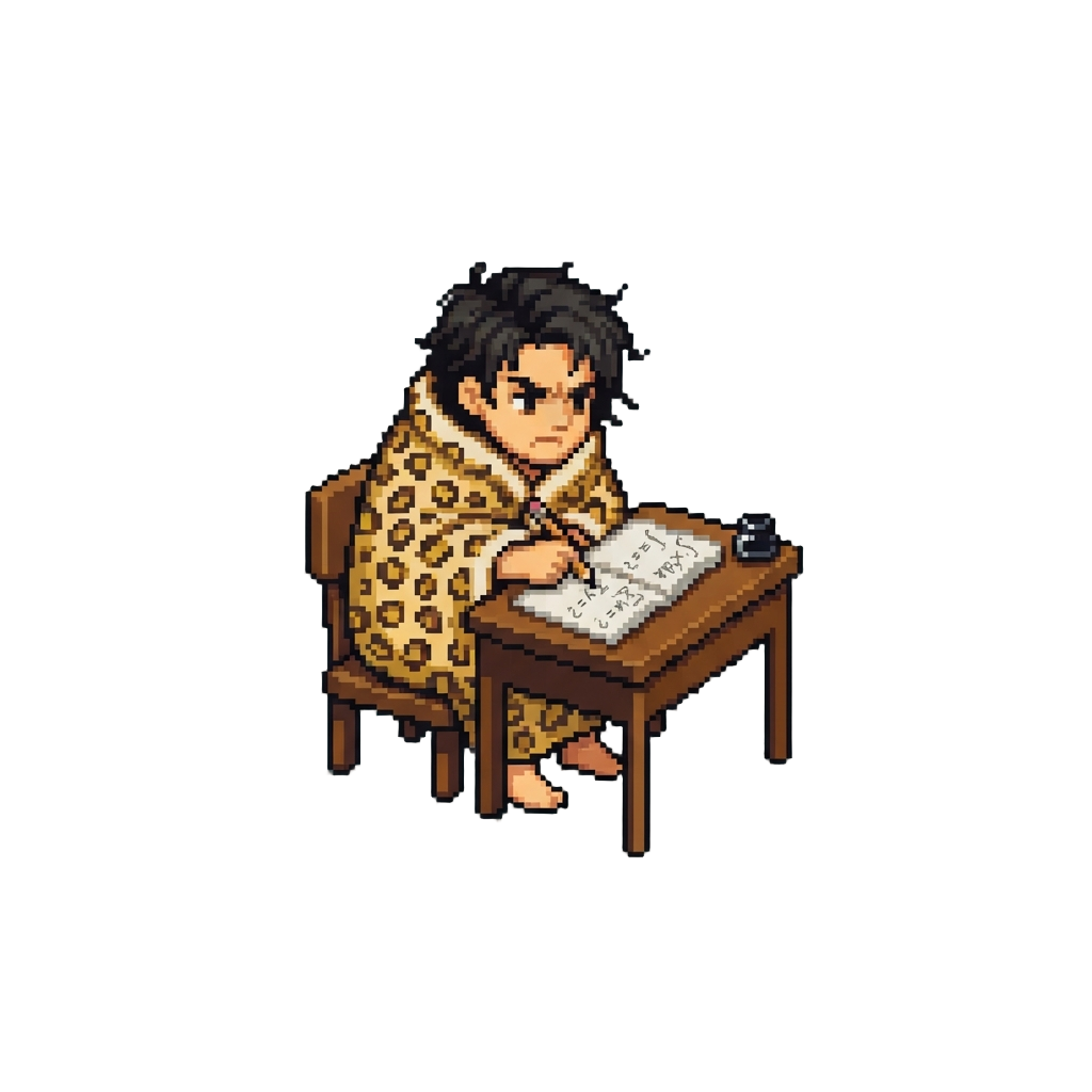 Taking a Serious Math Exam at a Desk Wrapped in a Leopard-print Towel