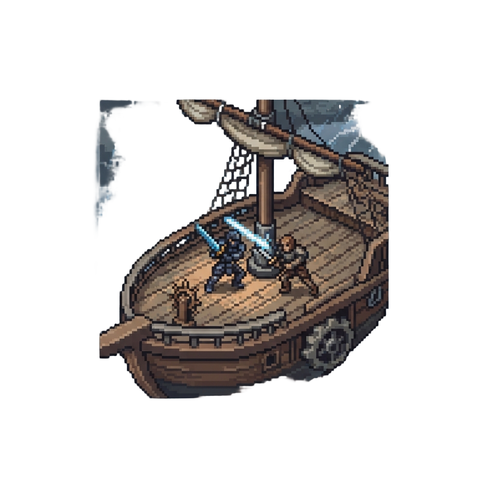 A Legendary Duel on the Deck of an Airship Battling Through a Storm