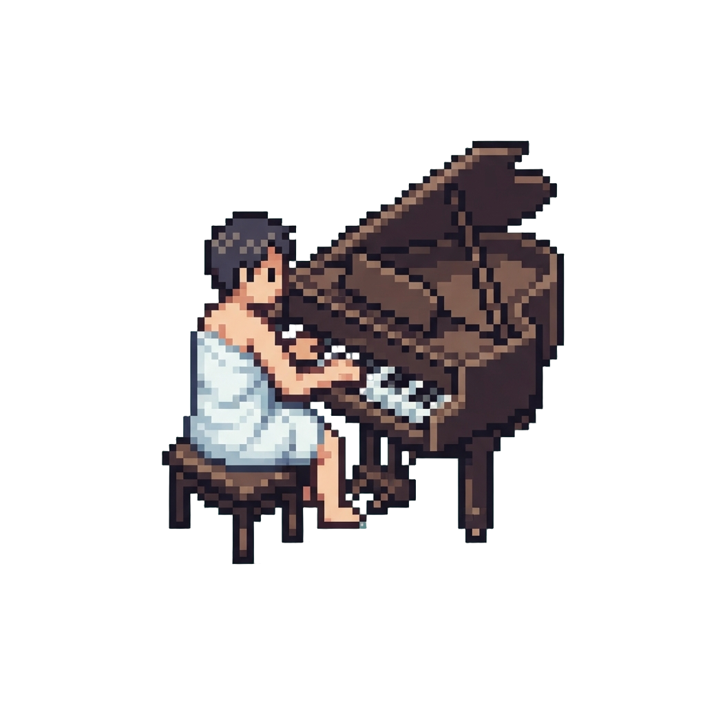 Playing a Piano Concert for a Packed Hall Wrapped in a Bath Towel
