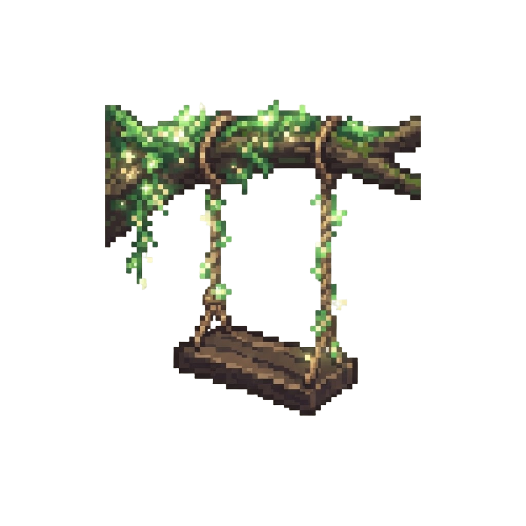 A Magical Swing Hanging From a Giant Ancient Tree Covered in Glowing Ivy