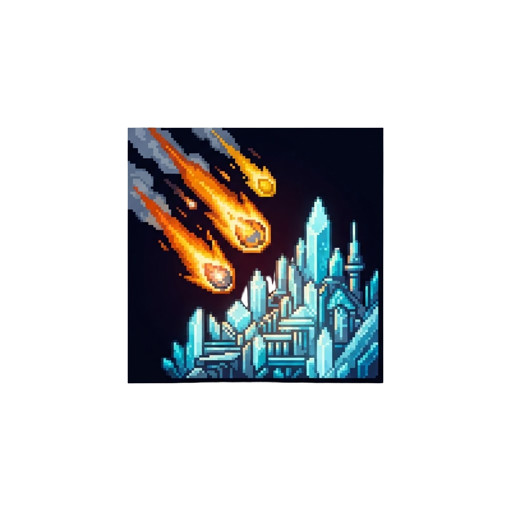 A Fiery Meteor Shower Crashing Over a Futuristic Crystal City