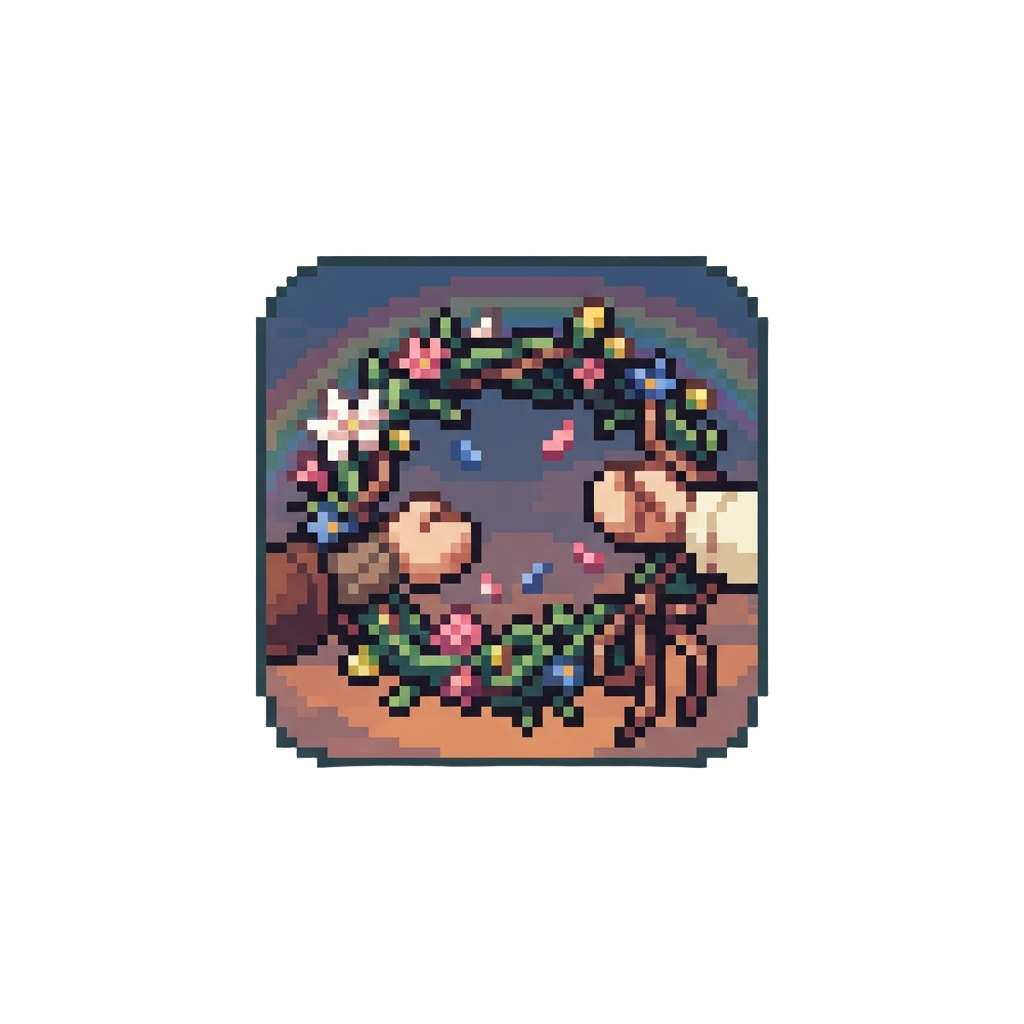 A Sweet Flower Crown Exchange Under a Rainbow at Dusk
