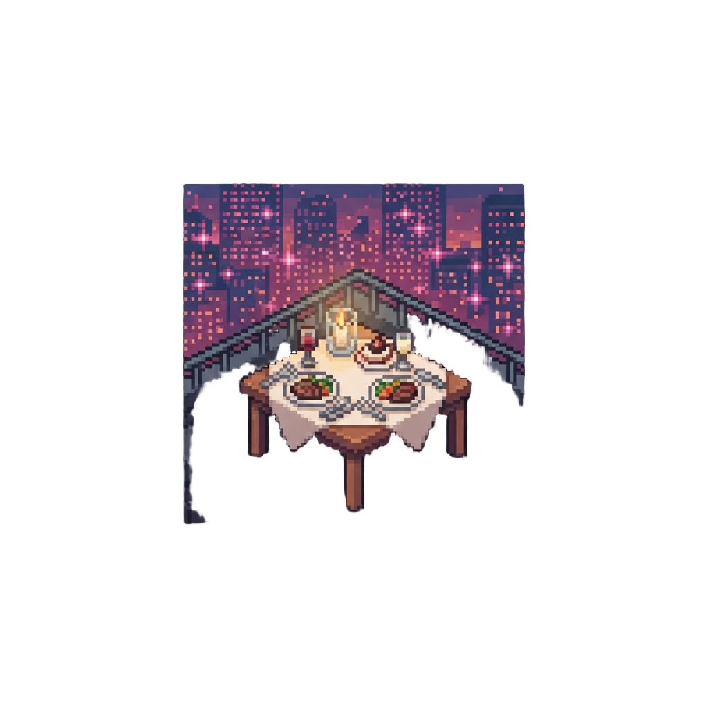 A Rooftop Dinner Overlooking a Dazzling City of Pink Lights