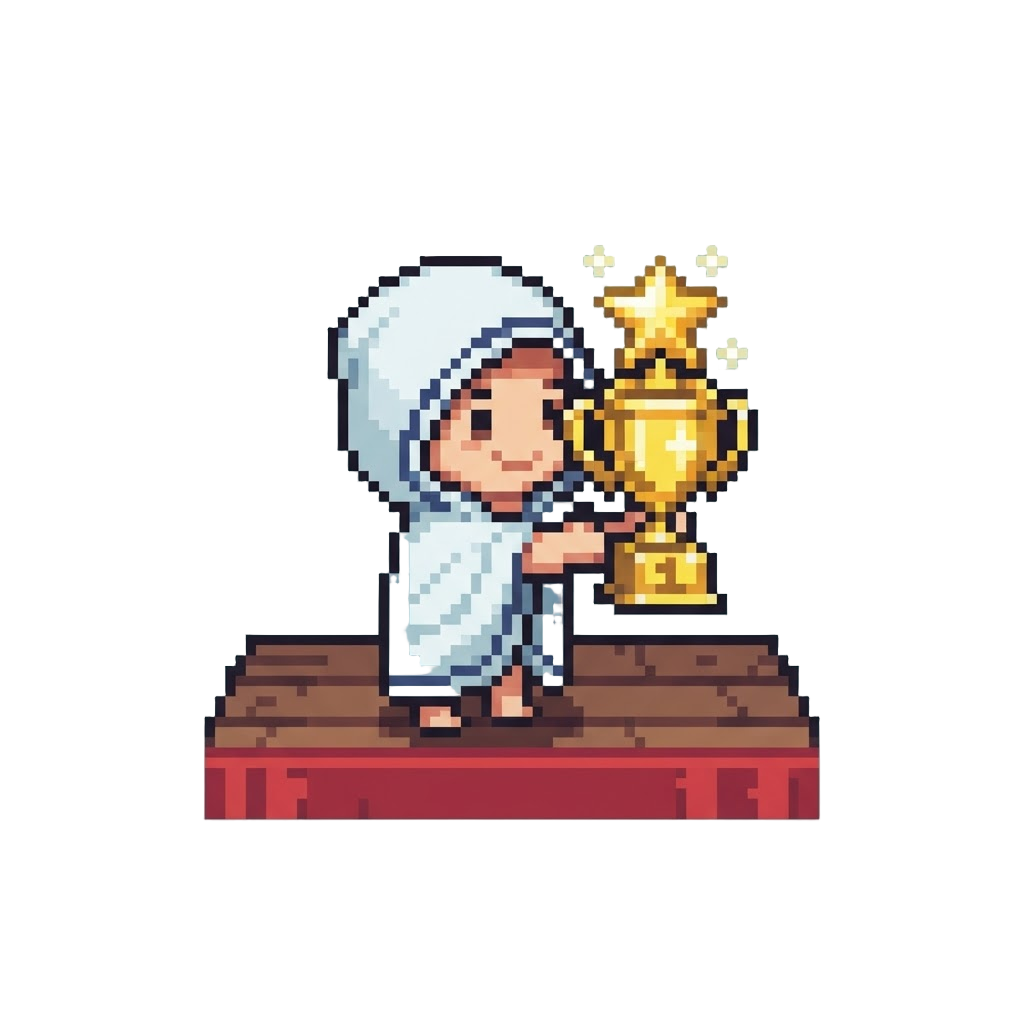 Receiving a Shiny First-place Award on Stage Wearing Only a Hooded Towel