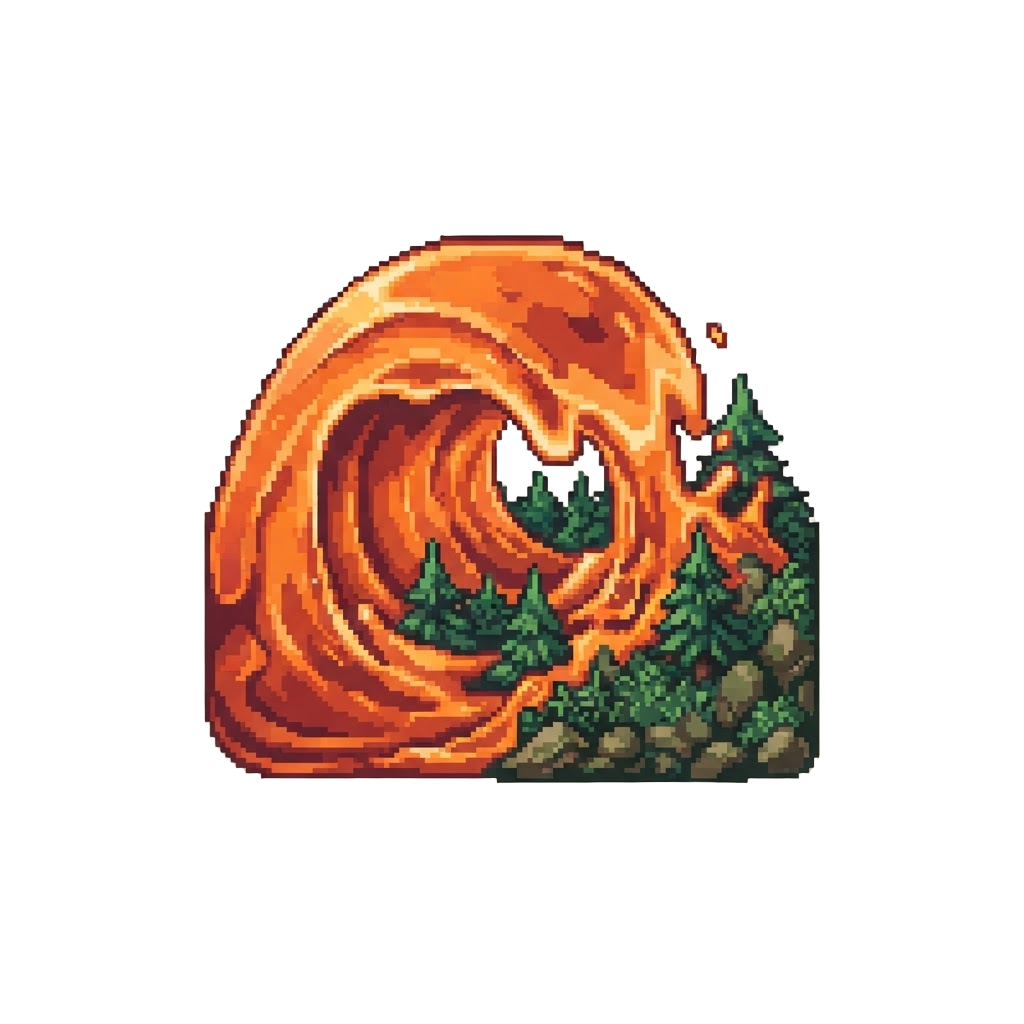 A Molten Glass Wave Engulfing an Emerald Forest